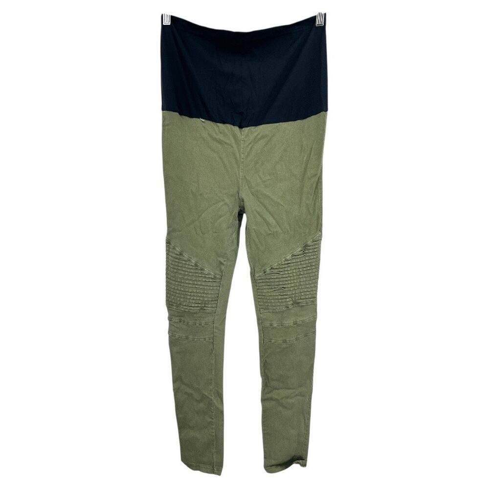 Preggo Leggings 2XL Green Moto Maternity Jeggings Skinny Leg Over Belly Band 2X